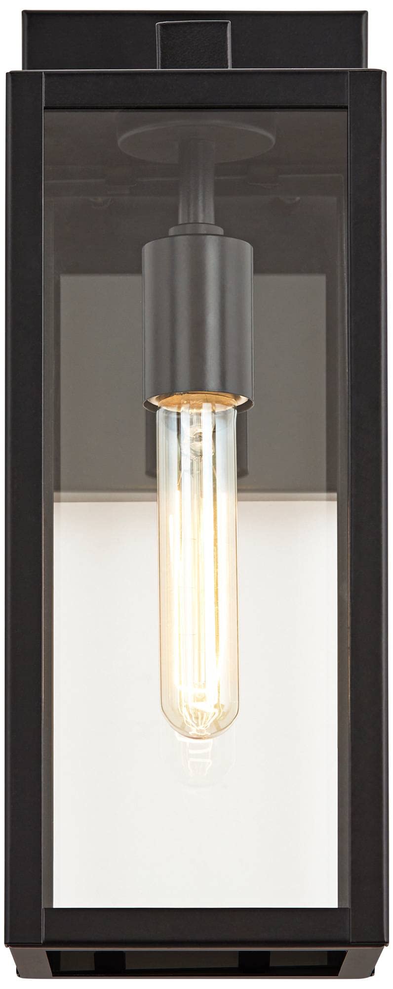 Skanto | John Timberland Titan Modern Outdoor Wall Light, Black Metal With Clear Glass Panel