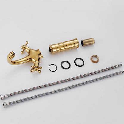 BowLift | Centered Basin Mixer Single Hole Bathroom Faucet with 2 Cross Handles