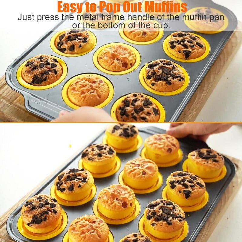 BowLift | Press-Release Silicone Muffin Pan with Sturdy Metal Frame