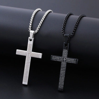Engraved Lord's Prayer Cross Necklace Bowlift