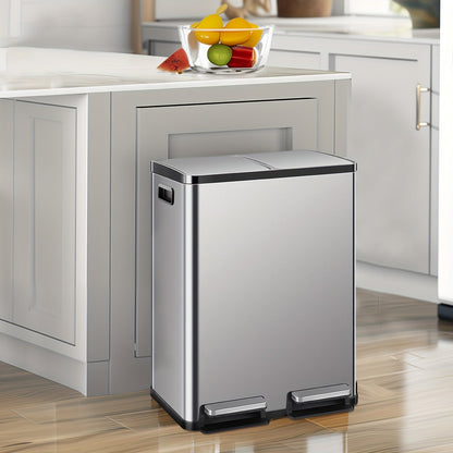 Skanto | JHK 15.85-Gal Large Capacity Silver Kitchen Bin - Modern Design, Dual Compartment Recycling, Closed Lid