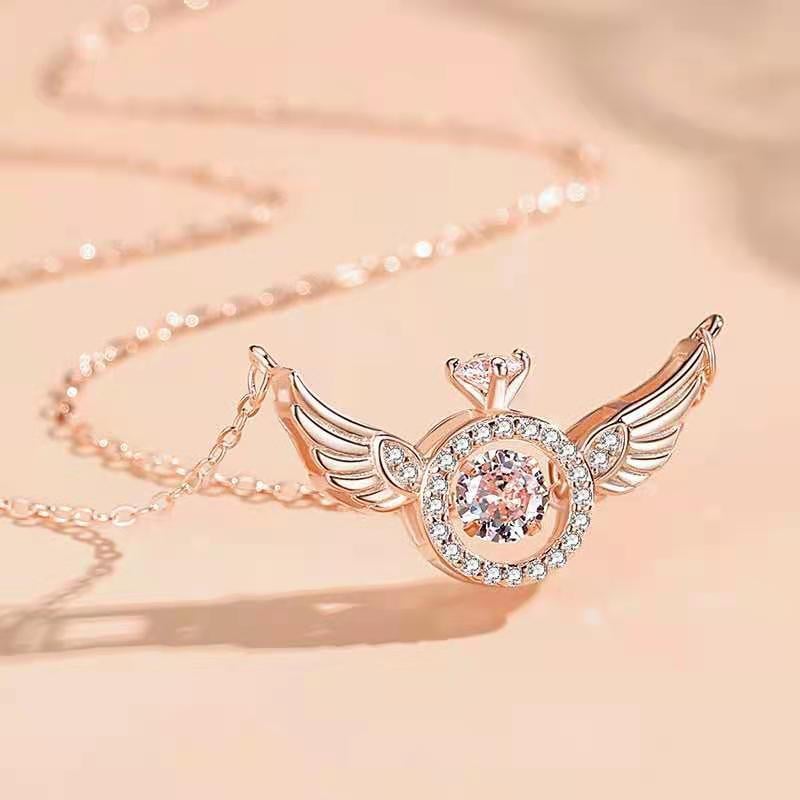 Skanto | Angel Wings Necklace – Titanium Steel Pendant with Rhinestones