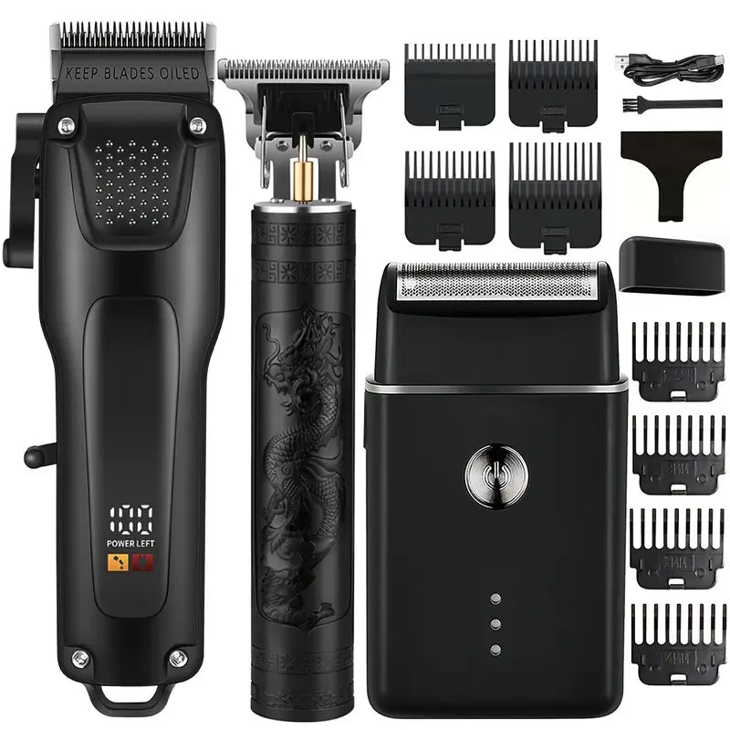 Kalsten | GroomMaster - 3-piece Professional Hair and Beard Care Set for Men, Wireless Trimmers with LED display, USB rechargeable