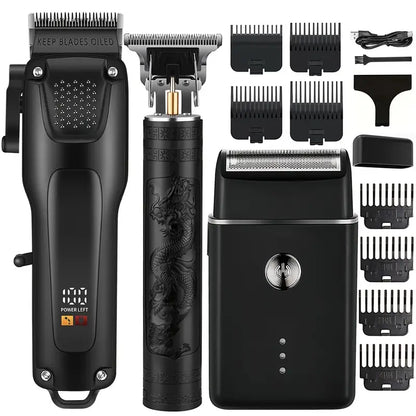 Kalsten | GroomMaster - 3-piece Professional Hair and Beard Care Set for Men, Wireless Trimmers with LED display, USB rechargeable