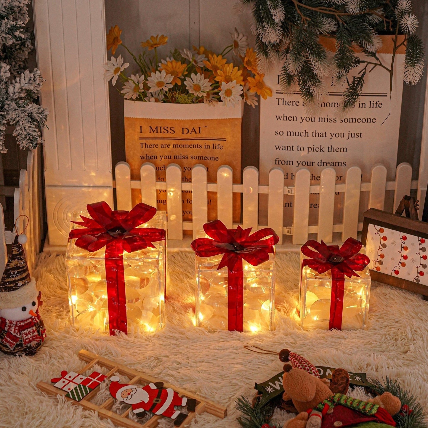 Skanto | GlowBox LED Gift Boxes – Set of 3 Light-Up Christmas Presents for Indoor and Outdoor Use