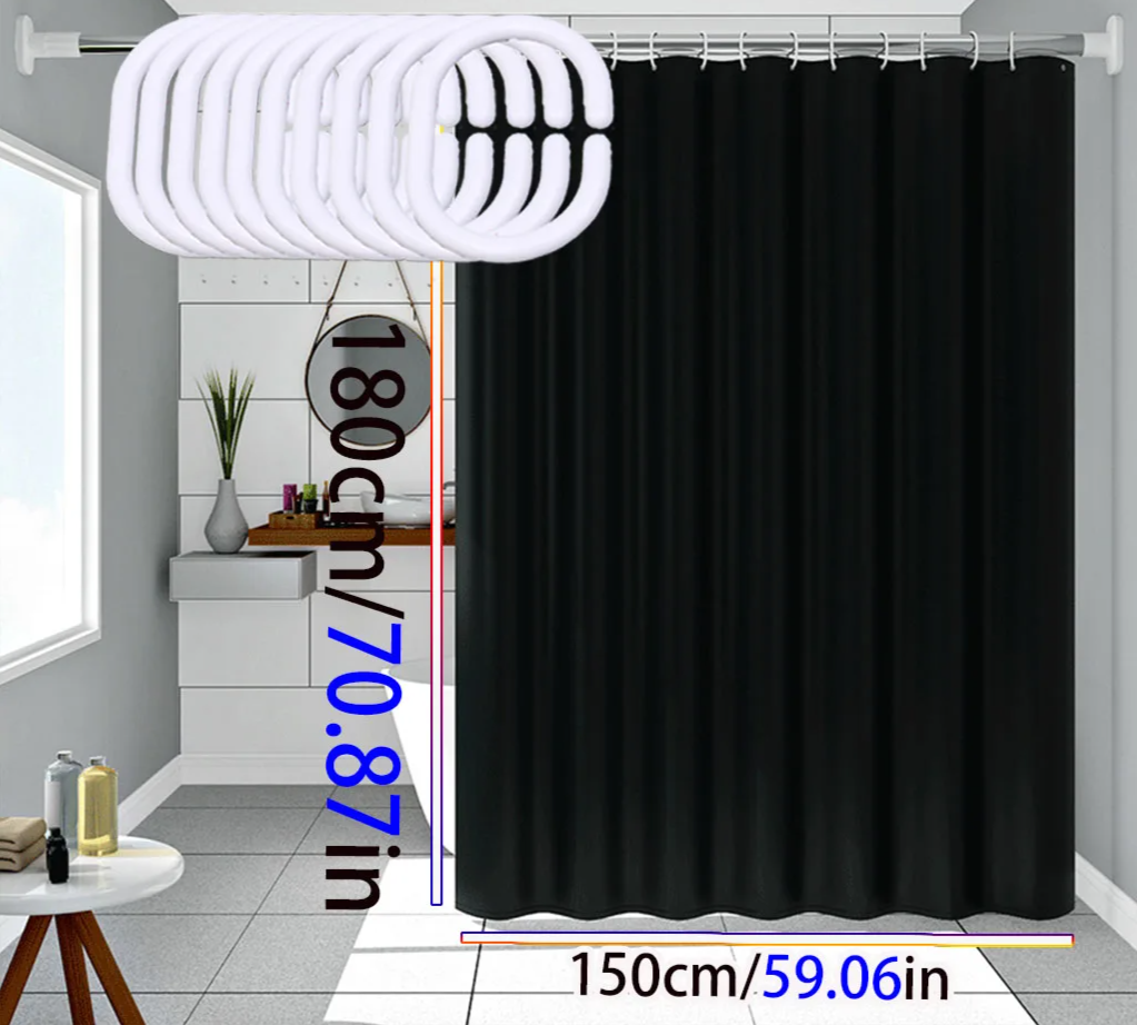 AquaShield Black Shower Curtain – Waterproof, stylish and and environmentally friendly – Pure black design Karnz