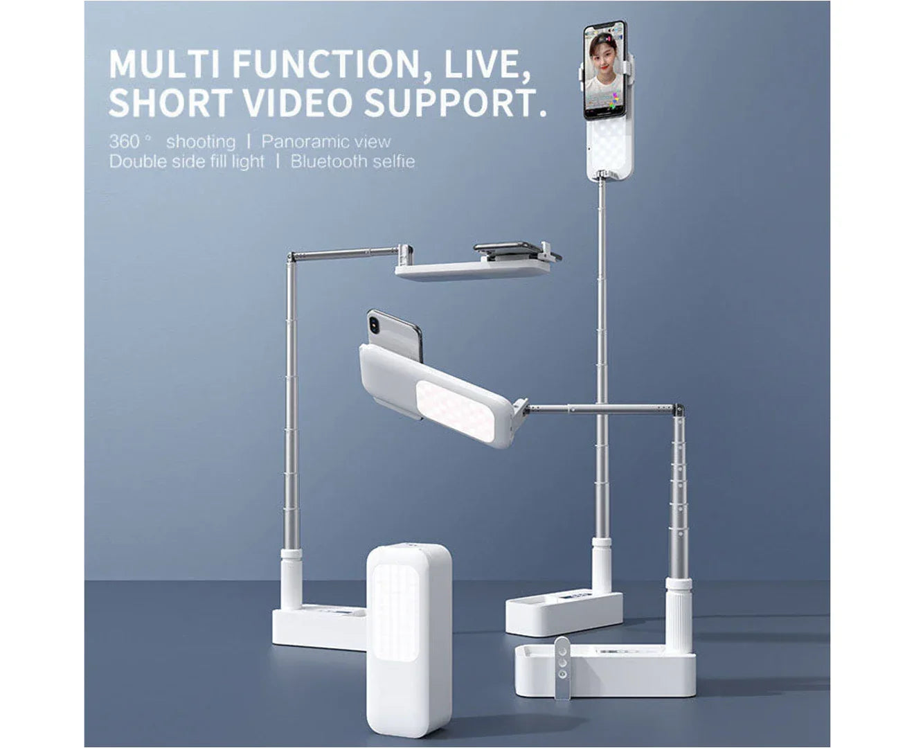 Adjustable 3ft Phone Stand with 360° Rotation, Built-in Light and Wireless Remote - perfect videography, vlogging or live stream Bowlift