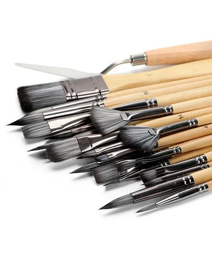 Professional Art Brushes with natural wooden handles Set