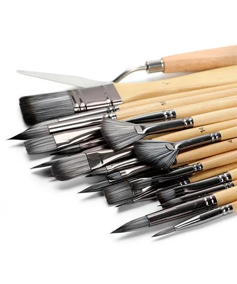 Professional Art Brushes with natural wooden handles Set