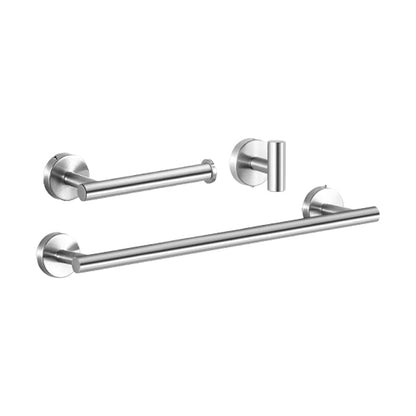 Modern bathroom accessory set made of brushed stainless steel, chrome-plated towel rail/ring & bathrobe hook