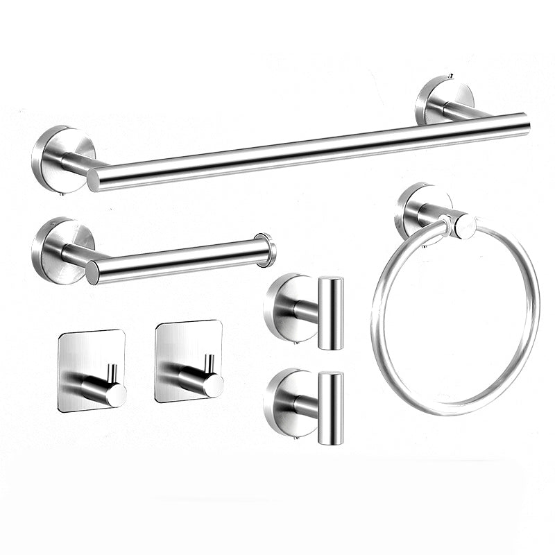 Modern bathroom accessory set made of brushed stainless steel, chrome-plated towel rail/ring & bathrobe hook