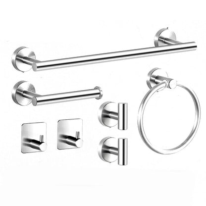 Modern bathroom accessory set made of brushed stainless steel, chrome-plated towel rail/ring & bathrobe hook