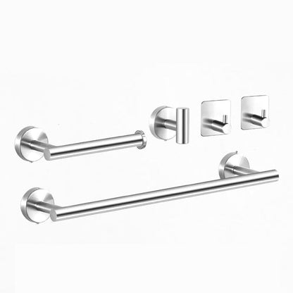 Modern bathroom accessory set made of brushed stainless steel, chrome-plated towel rail/ring & bathrobe hook