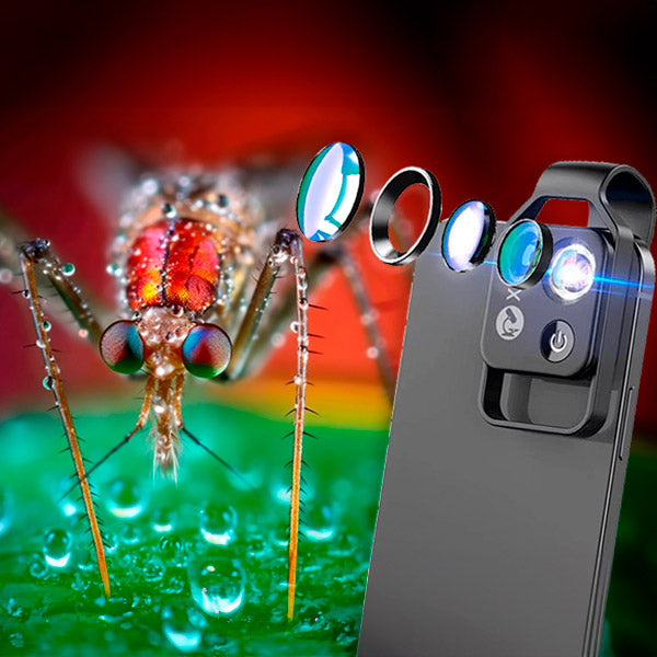 BowLift | MicroZoom Clip-On Phone Microscope – 200x Magnification Lens with LED Light
