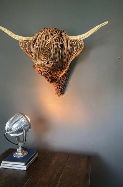 BowLift | Hand-Woven Wall Art Sculpture | Highland Cattle Design | Rustic Handmade Home Decor | 11.8 × 8.6 in
