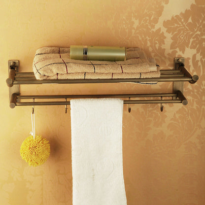 BowLift | Worn Brass Traditional Bathroom Set with Bath Shelf/Paper Holder & Towel Bar