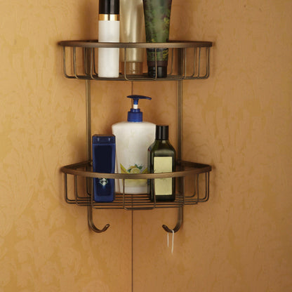 BowLift | Worn Brass Traditional Bathroom Set with Bath Shelf/Paper Holder & Towel Bar