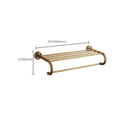 BowLift | Worn Brass Traditional Bathroom Set with Bath Shelf/Paper Holder & Towel Bar