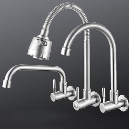 Kalsten | Modern Bridge Water Faucet 304 Stainless Steel Knob Handle Swivel Spout Wall Mounted Faucet