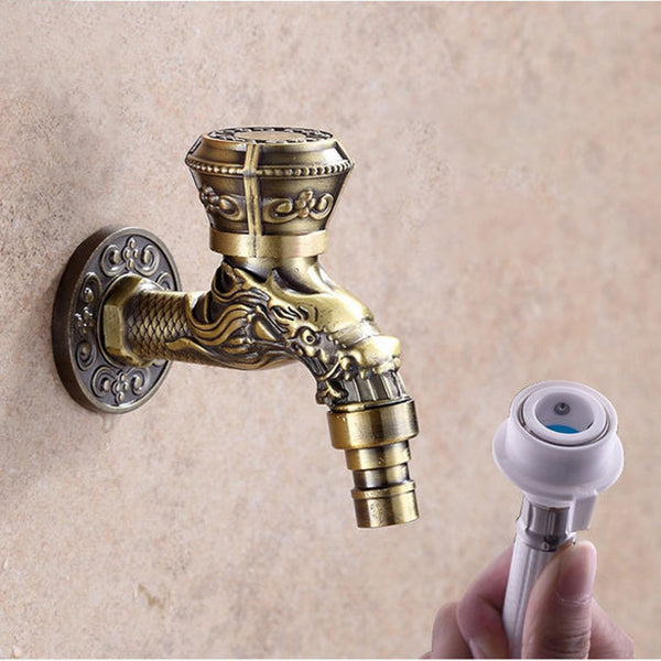 BowLift | Vintage Classic Sink Faucet Zinc Single Handle Dragon Engraving Wall-Mounted Faucet