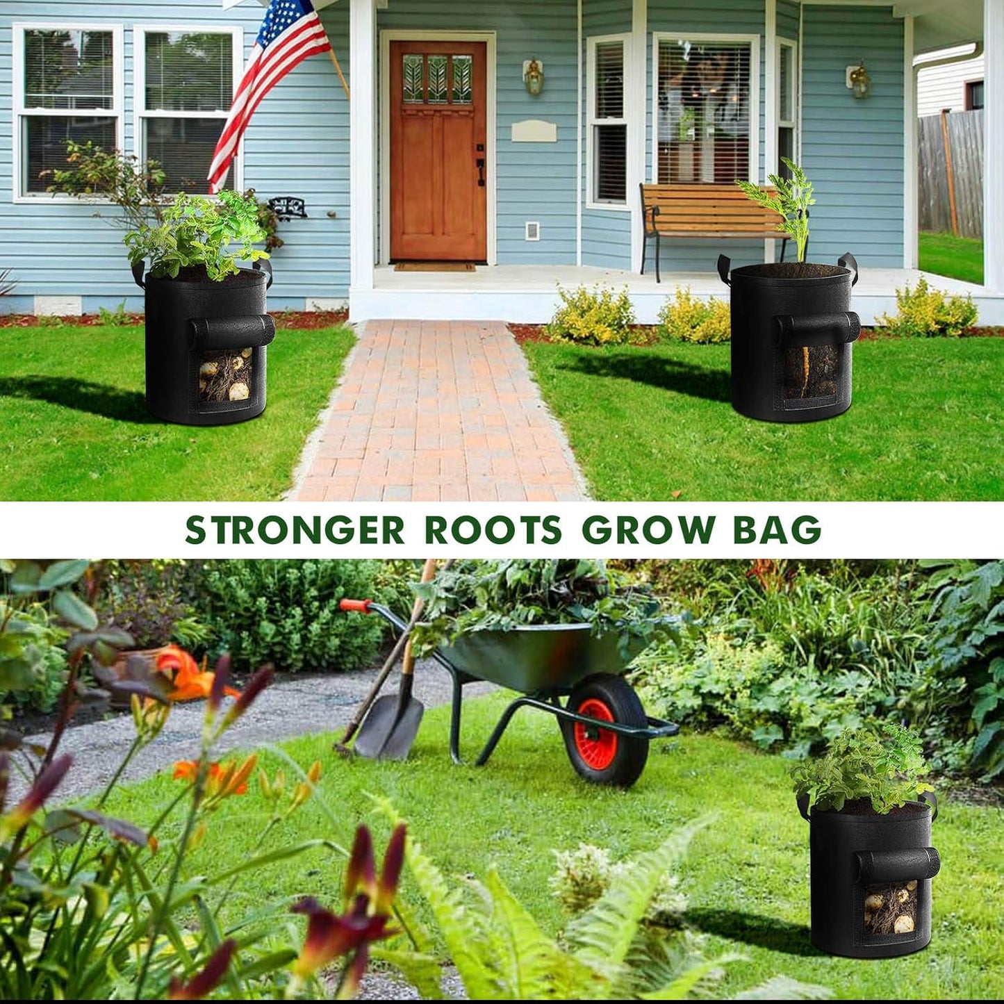 Skanto | 5/7/10/15 Gallon Potato Growing Reinforced Nonwoven Plant Fabric Pot Nursery Bags for Home Garden Use
