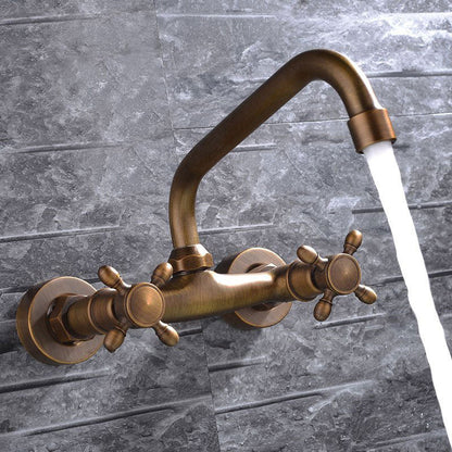 Industrial Bathtub Drain Cover, Wall Mounted, Solid Copper, Double Cross Handle, Low Arc Bathtub Faucet
