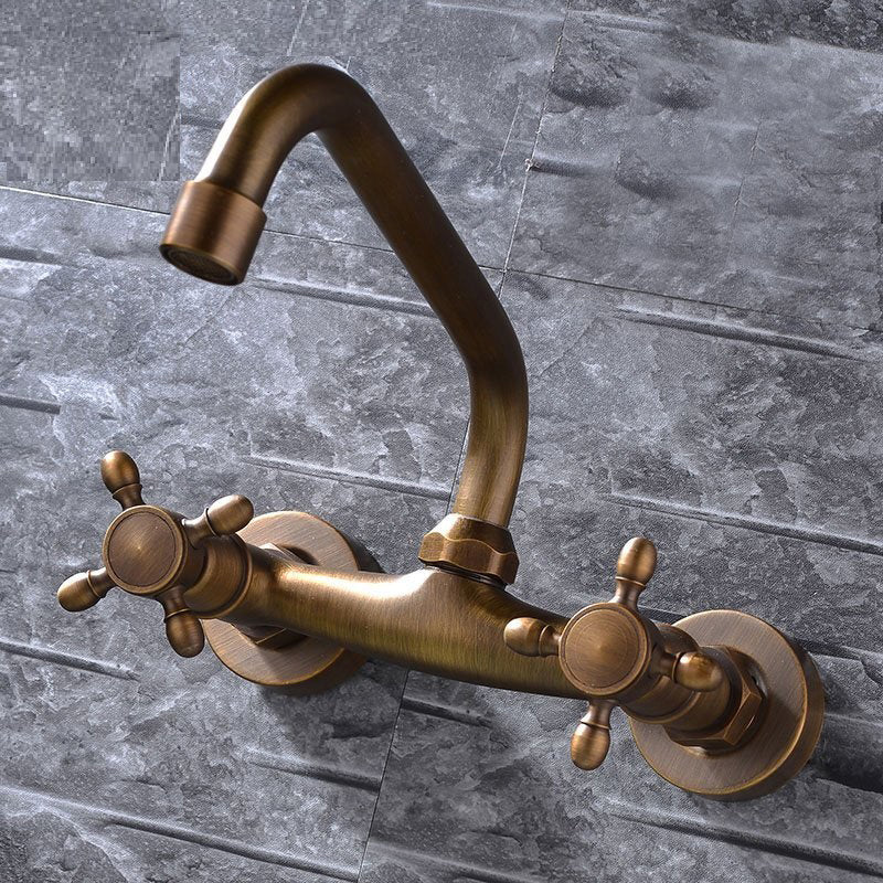 Industrial Bathtub Drain Cover, Wall Mounted, Solid Copper, Double Cross Handle, Low Arc Bathtub Faucet