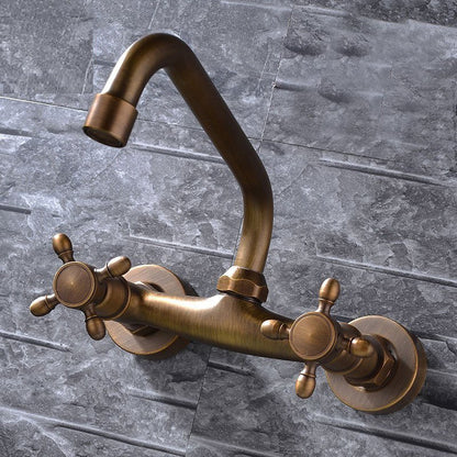 Industrial Bathtub Drain Cover, Wall Mounted, Solid Copper, Double Cross Handle, Low Arc Bathtub Faucet