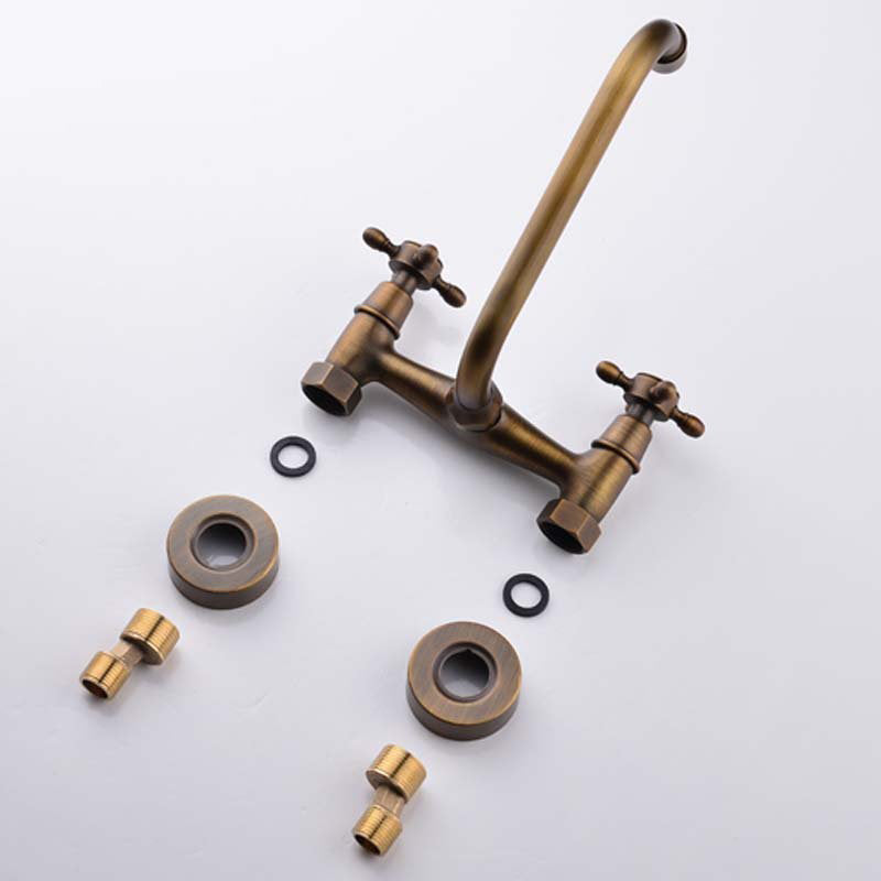 Industrial Bathtub Drain Cover, Wall Mounted, Solid Copper, Double Cross Handle, Low Arc Bathtub Faucet