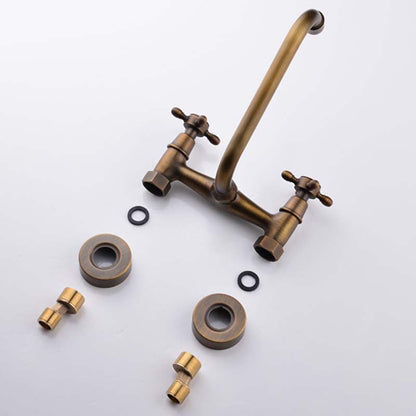 Industrial Bathtub Drain Cover, Wall Mounted, Solid Copper, Double Cross Handle, Low Arc Bathtub Faucet