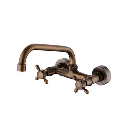Industrial Bathtub Drain Cover, Wall Mounted, Solid Copper, Double Cross Handle, Low Arc Bathtub Faucet