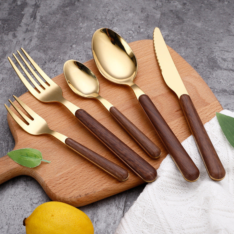 Skanto | Stainless Steel Flatware Set with Wood Grain Handles