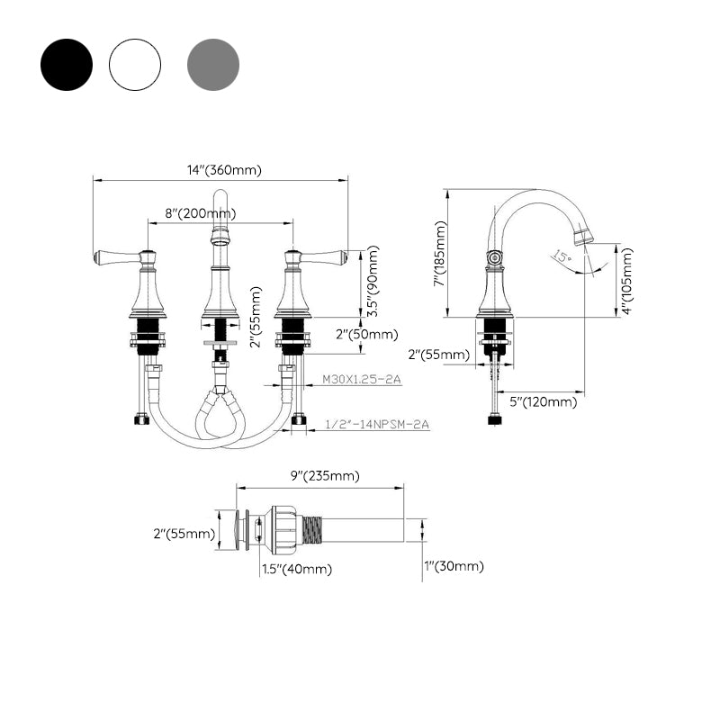 BowLift | Modern Sink Faucet Widespread Faucet with 2 Handles and 3 Holes