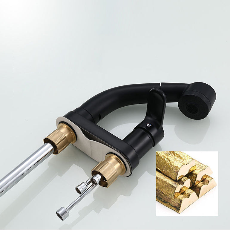 BowLift | Modern Style Sink Faucet Copper Handle Low Arc Pull-Out Sink Faucet