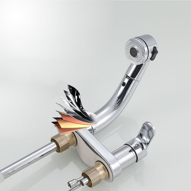 BowLift | Modern Style Sink Faucet Copper Handle Low Arc Pull-Out Sink Faucet