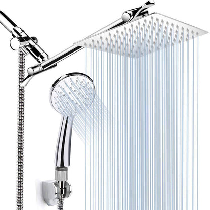 BowLift | Standard Double Shower Set Round Metal Adjustable Spray Pattern Shower Head in Silver