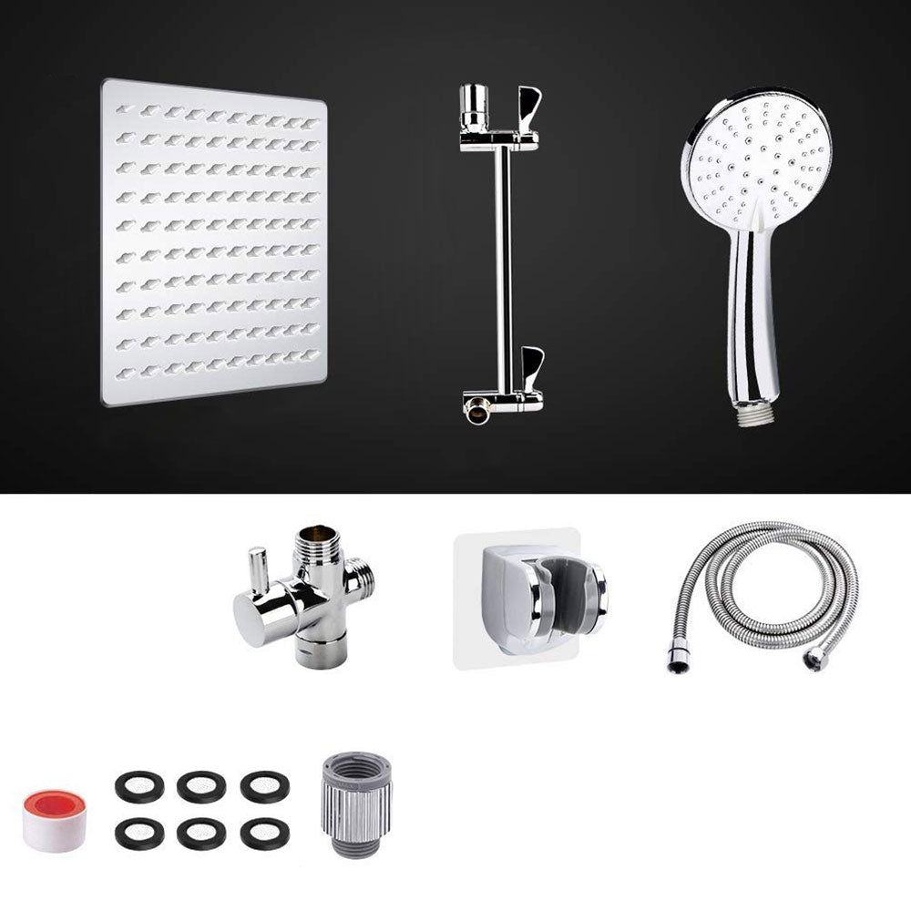 BowLift | Standard Double Shower Set Round Metal Adjustable Spray Pattern Shower Head in Silver