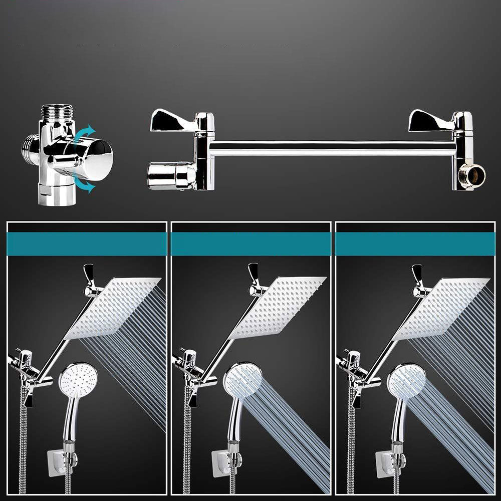 BowLift | Standard Double Shower Set Round Metal Adjustable Spray Pattern Shower Head in Silver