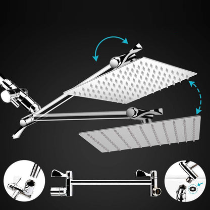 BowLift | Standard Double Shower Set Round Metal Adjustable Spray Pattern Shower Head in Silver