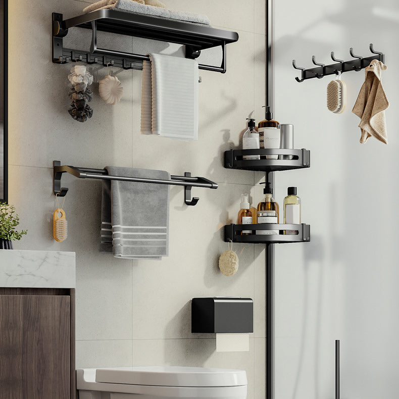 BowLift | Contemporary Bathroom Accessory Set Matte Black Bathroom Set with Bathrobe Hooks/Towel Bar