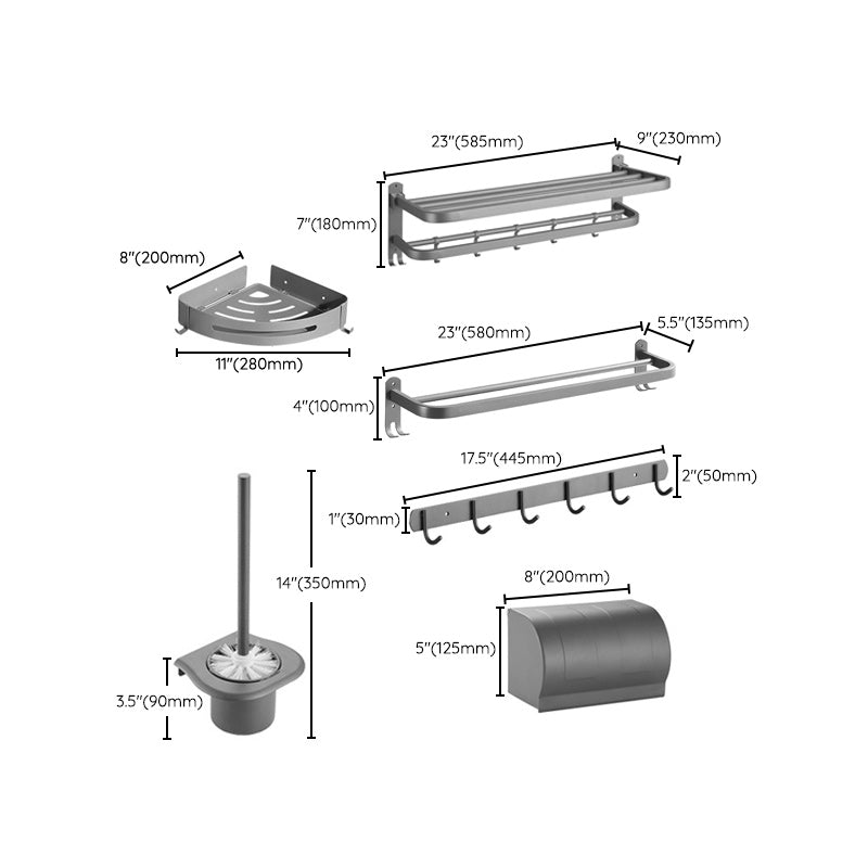 BowLift | Modern Bathroom Hardware Set in Stainless Steel Matte Gray Bathrobe Hook/Towel Bar