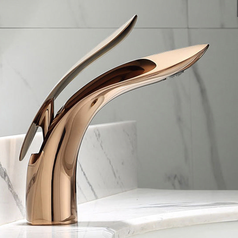 BowLift | Brass 1-Hole Basin Faucet Lever Handle Sink Faucet Round Modern Faucet for Bathroom