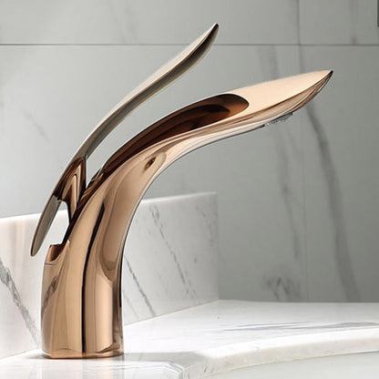 BowLift | Brass 1-Hole Basin Faucet Lever Handle Sink Faucet Round Modern Faucet for Bathroom