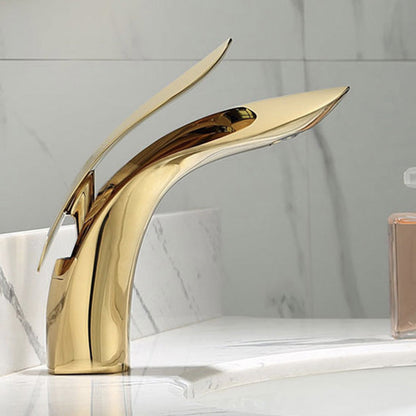 BowLift | Brass 1-Hole Basin Faucet Lever Handle Sink Faucet Round Modern Faucet for Bathroom