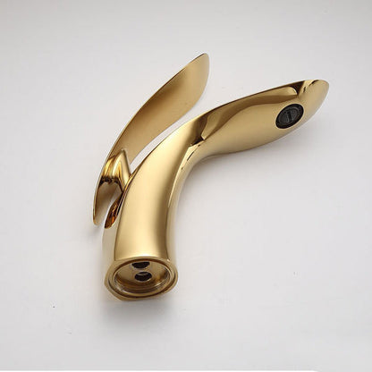 BowLift | Brass 1-Hole Basin Faucet Lever Handle Sink Faucet Round Modern Faucet for Bathroom