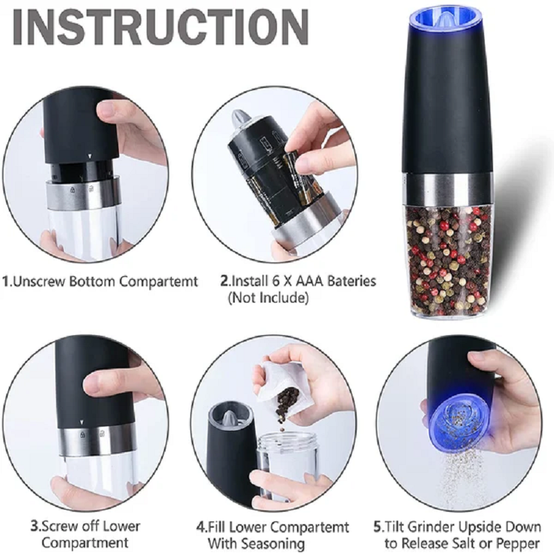 Automatic Electric Gravity Induction Salt and Pepper Grinder | Bowlift