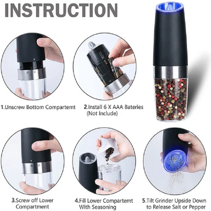Automatic Electric Gravity Induction Salt and Pepper Grinder | Bowlift