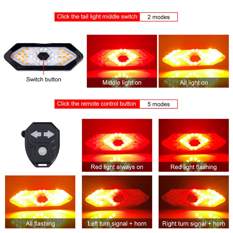 Waterproof Night Riding LED Mountain Bike Remote Control Steering Taillight