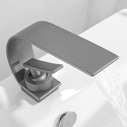 Modern Metal Waterfall Spout Widespread Basin Faucet