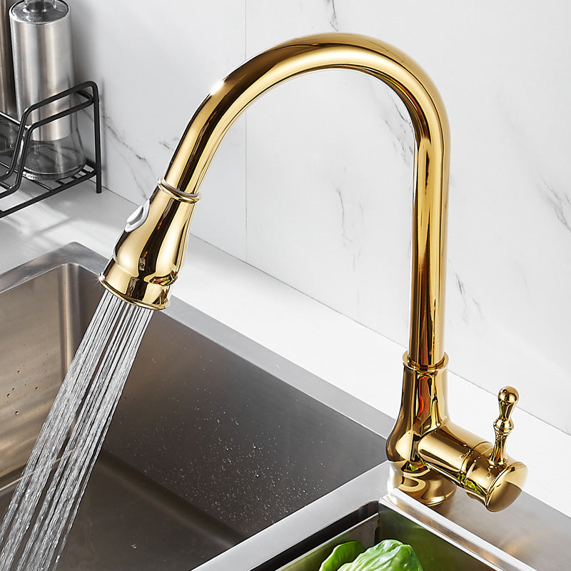Skanto | Brushed Gold Kitchen Faucet High Arc Swivel Spout with Pull-Down Spray Head